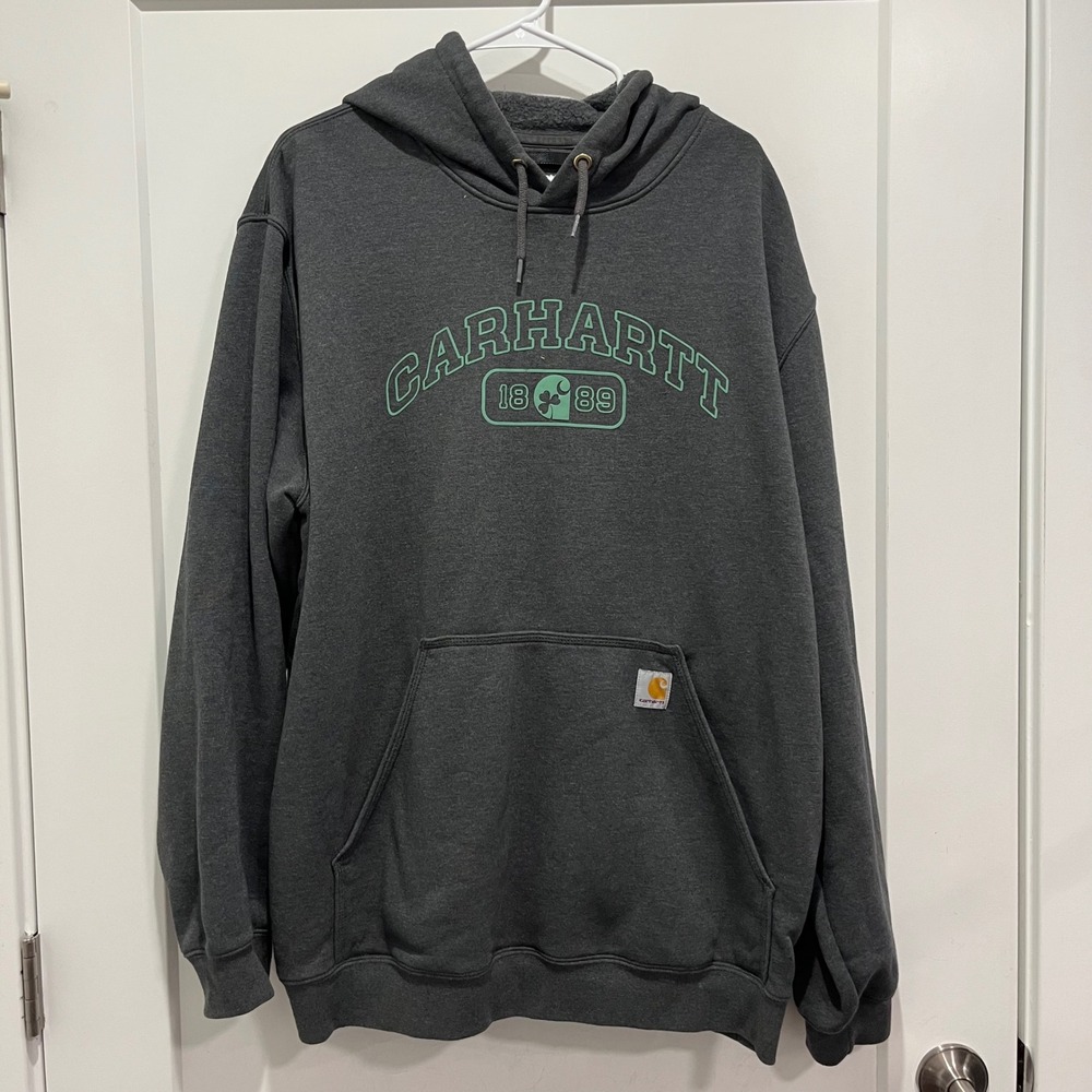 Carhartt Mens XL Loose Fit Hoodie Charcoal Gray Shamrock Graphic Pullover